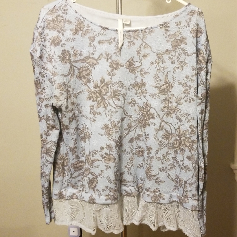 Blue floral and lace sweater